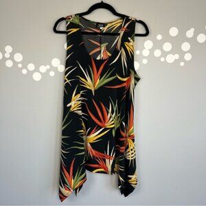 Jostar Tropical Leaf Print Sleeveless Tunic Top